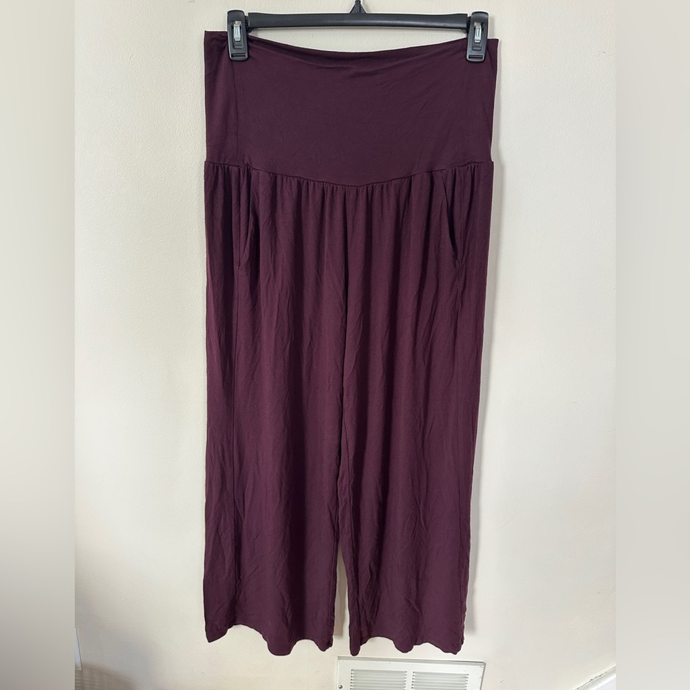 Athleta studio wide leg lounge pants petite Cabernet burgundy size large
